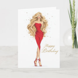 Bold & Beautiful Red Dress Birthday Card Karte