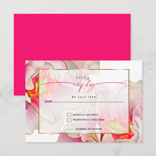 Bold Beautiful Scarlet Peony RSVP Karte (Vorne/Hinten)