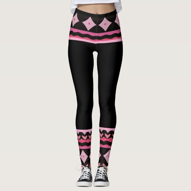 Bold Black and Pink Graphic Leggings (Vorderseite)