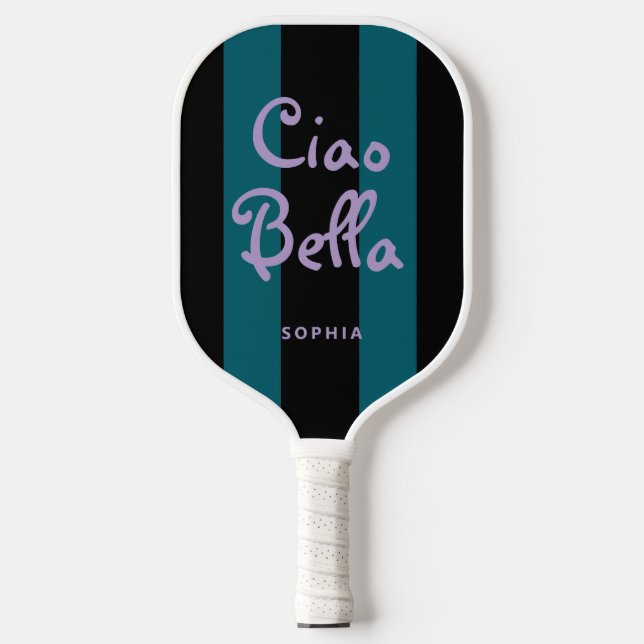 Bold Black and Teal Stripes | Ciao Bella Pickleball Schläger (Vorderseite)