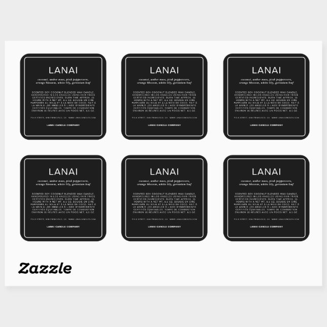 Bold Black and WhiLanai Matte Sticker Labels 3"x3" (Blatt)