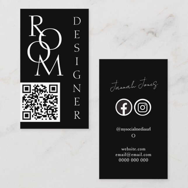 Bold Black and White Minimalist QR Code Visitenkarte (Vorne/Hinten)