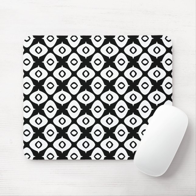 Bold Black and White Symmetrical Arabesque Pattern Mousepad (Mit Mouse)