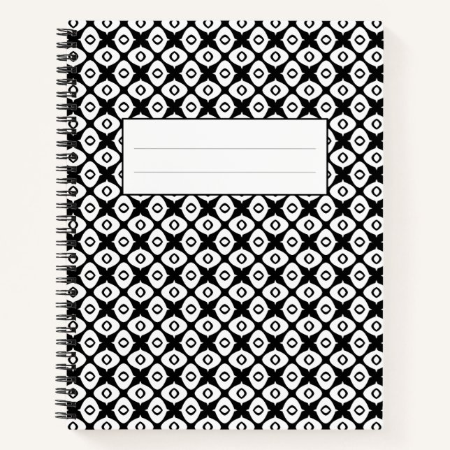 Bold Black and White Symmetrical Arabesque Pattern Notizbuch (Vorderseite)
