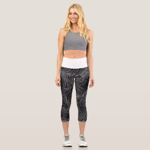 Bold Black and White Topographic Art 🖤 Capri Leggings