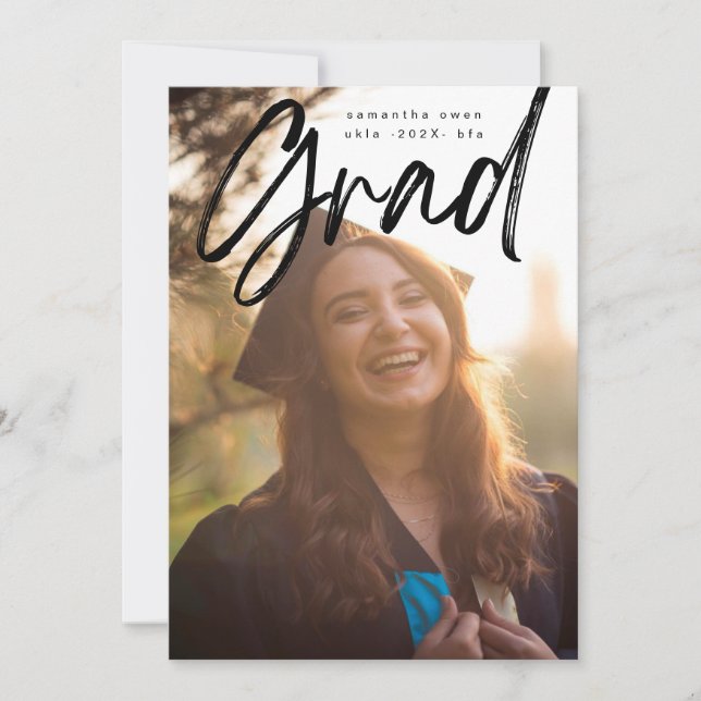 Bold Black Brush Grad Modernes Foto Universität An Ankündigung (Vorderseite)