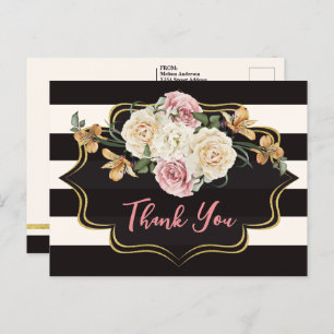Bold Black, Elfenbeinstreifen, Florals Danke Postkarte