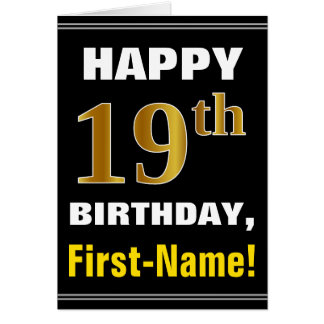 Bold, Black, Falsch Gold 19th Birthday w/ Name Car