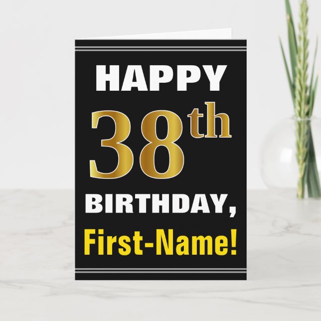 Bold, Black, Falsch Gold 38th Birthday w/ Name Car Karte (Vorderseite)