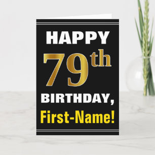 Bold, Black, Faux Gold 79th Birthday w/ Name Card Karte