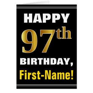 Bold, Black, Faux Gold 97th Birthday w/ Name Card