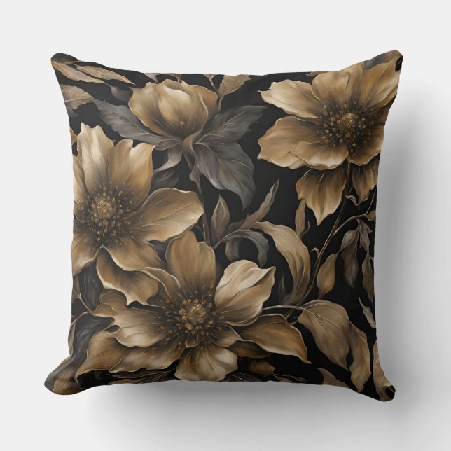 Bold Black Gold Floral Print Kissen (Vorderseite)