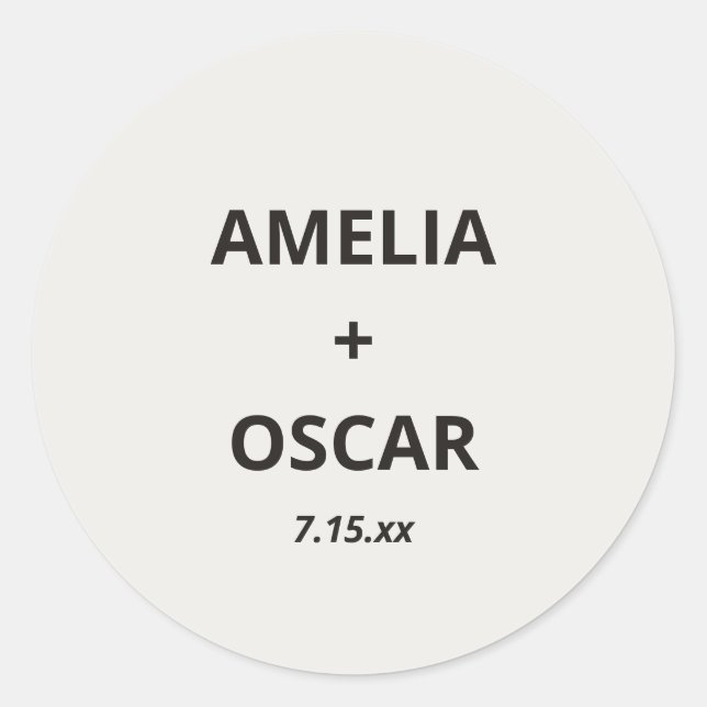 Bold Black Ivory Modern Wedding Names Date Custom Runder Aufkleber (Vorderseite)