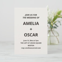 Bold Black Ivory Modern Wedding Typography Text Einladung