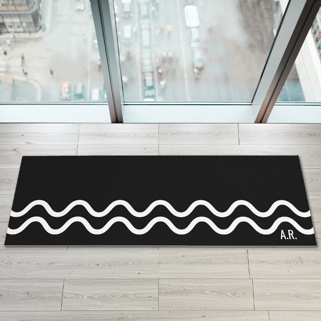 Bold Black Modern Minimal Wavy Lines With Initials Yogamatte (Disclaimer: This image is a digital mockup.)