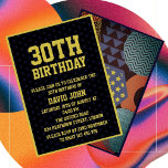 Bold Black Retro Pop 30. Geburtstag Einladung<br><div class="desc">Funky Retro Memphis Erwachsenen Einladung. Farbenfrohe Geburtstagsfeier zum Pop für Jugendliche. geometrischer Spaß und Retrothema der 80er Jahre zum JahrtausendGeburtstag.</div>