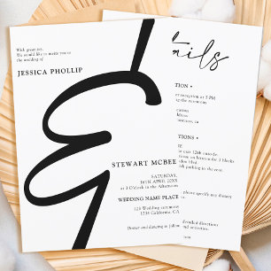 Bold black white all in one calligraphy wedding einladung