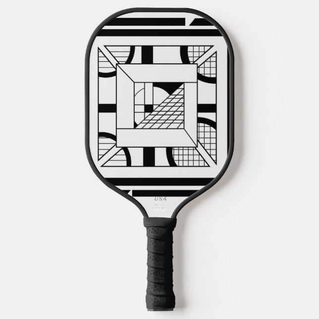 Bold Black White Geometric Abstract Line Art Pickleball Schläger (Vorderseite)