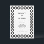 Bold Black White Geometric Retro Modern Wedding Einladung<br><div class="desc">This wedding invitation features a bold geometric border in classic black and white with a clean modern layout for the event details. The repeating tile pattern creates a striking graphic frame that feels both contemporary and timeless. Perfect for modern weddings, gallery venues, city celebrations, and minimalist ceremonies. A sophisticated choice...</div>