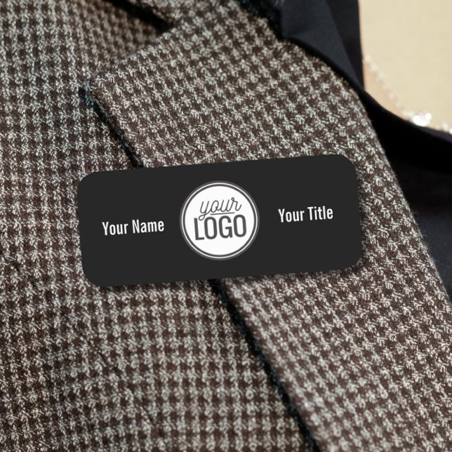 Bold Black & White Name & Logo Professional Namensschild (Von Creator hochgeladen)