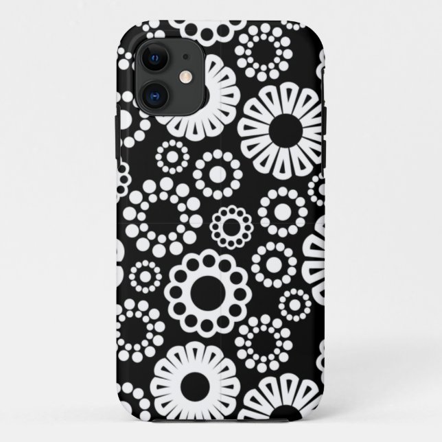 Bold Black White Retro Stylized Flower Dot Pattern Case-Mate iPhone Hülle (Rückseite)
