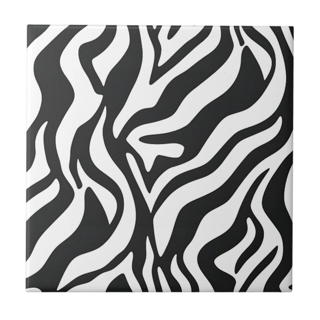 Bold Black White Zebra Stripe Wild Animal Pattern Fliese (Vorderseite)