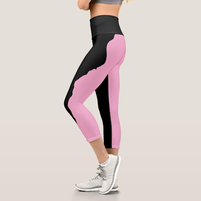 Bold Black with Soft Pink Unique Stylish Capri Leggings (Links)