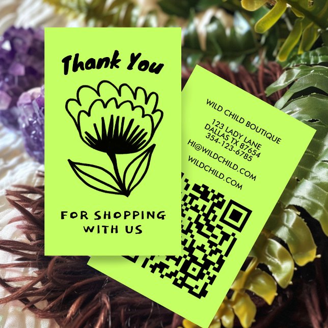 BOLD BLOOM BESTELLUNG DANKEN Minimaler QR-Code Visitenkarte (BOLD BLOOM ORDER THANK YOU Minimal Floral Lime Green QR code Business Card
)