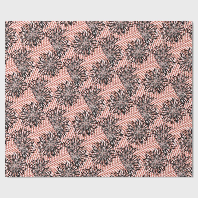 Bold Bloom Fusion – Abstrakte schwarze Blumen auf  Geschenkpapier (Flach)