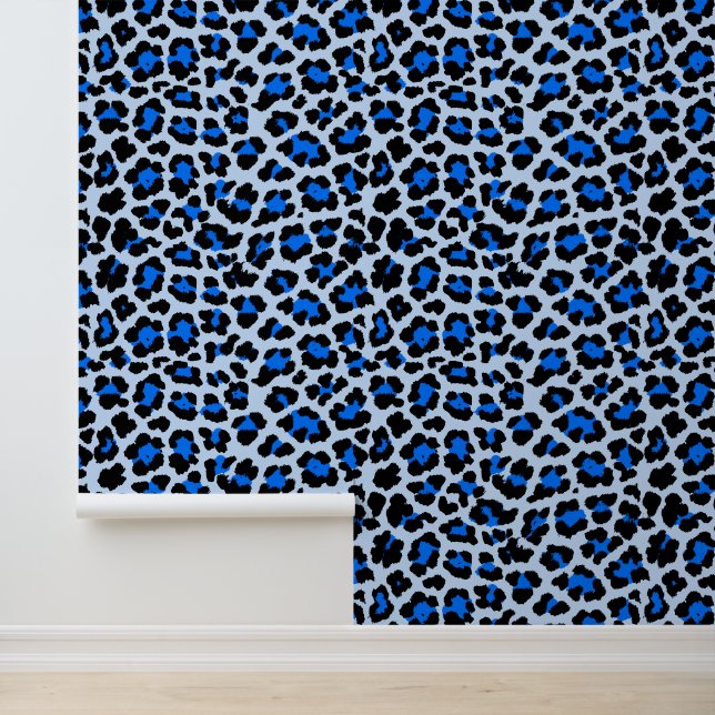 Bold Blue and Black Punk Leopard Print 1980s Tapete (Anwendung)