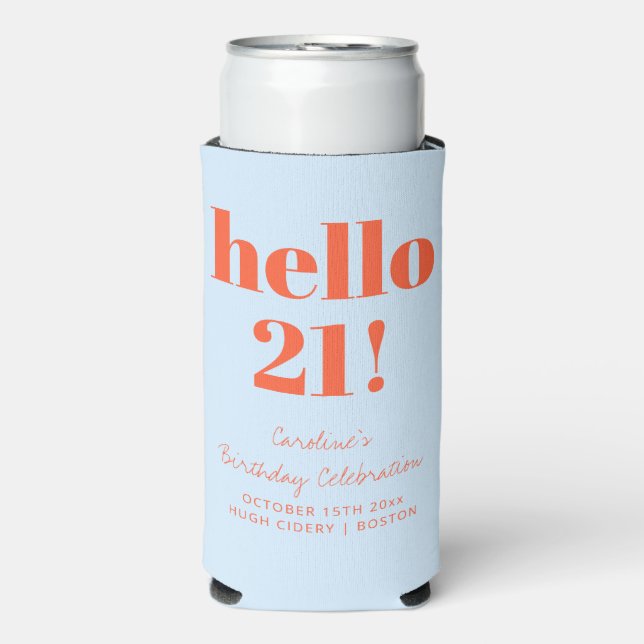 Bold Blue and Orange Modern 21st Birthday Custom Selters Dosenkühler (Seltzer Vorderseite)