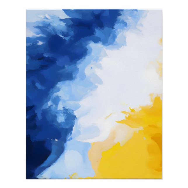 Bold Blue and Yellow Abstract Flow Poster (Vorderseite)