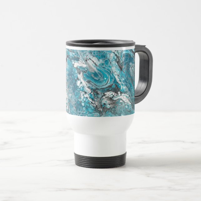 Bold Blue & Black Abstrakt Travel Mug Reisebecher (VorderseiteRechts)