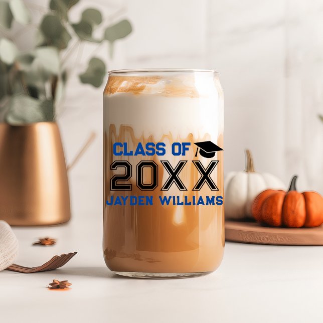 Bold Blue Black Class of 2025 Graduation Party Dosenglas (Bold Blue Black Class Of 2025 Graduation Party Can Glass
)