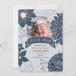 Bold Blue Botanical Es ist eine junge Geburtserklä Ankündigung