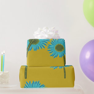 Bold Blue Daisy Art auf Mustard Yellow Background Geschenkpapier