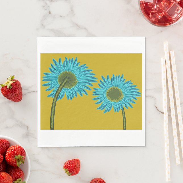 Bold Blue Daisy Art auf Mustard Yellow Background Serviette (Von Creator hochgeladen)