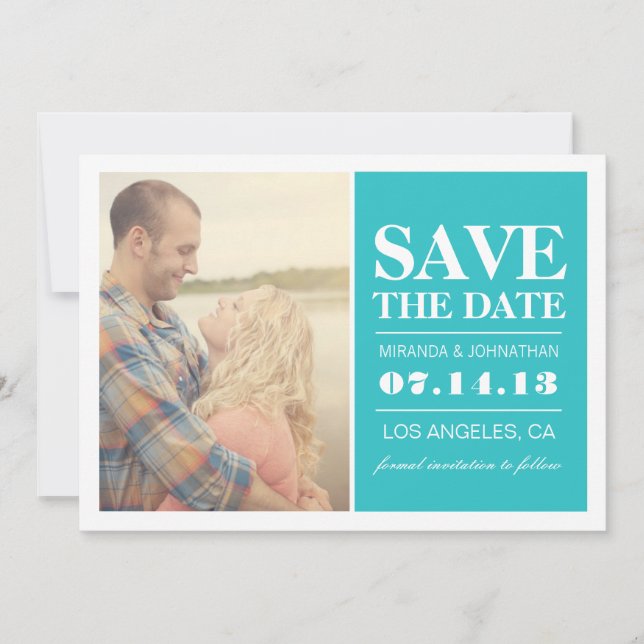 Bold Blue Elegance Foto Save the Date lädt ein (Vorderseite)