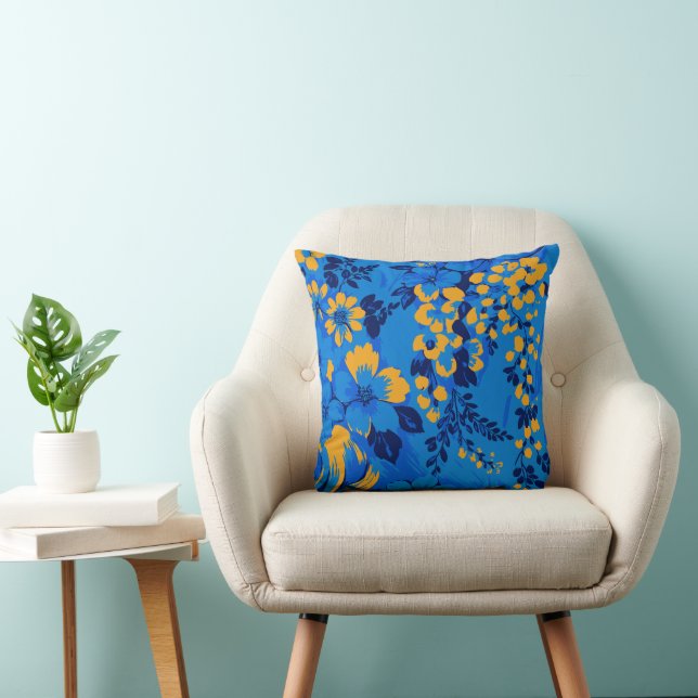 Bold Blue Garden – Vibrant Floral Pattern Kissen (Stuhl )