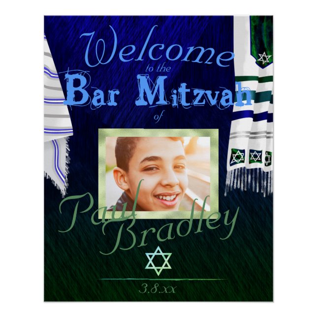 Bold Blue & Green Bar Mitzvah Gebet Tallit Poster (Vorderseite)