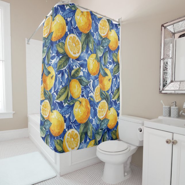 Bold Blue Italy Positano Lemon Duschvorhang (Beispiel)