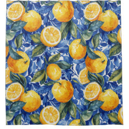 Bold Blue Italy Positano Lemon Duschvorhang