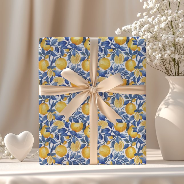 Bold Blue Italy Positano Lemon Geschenkpapier (Von Creator hochgeladen)