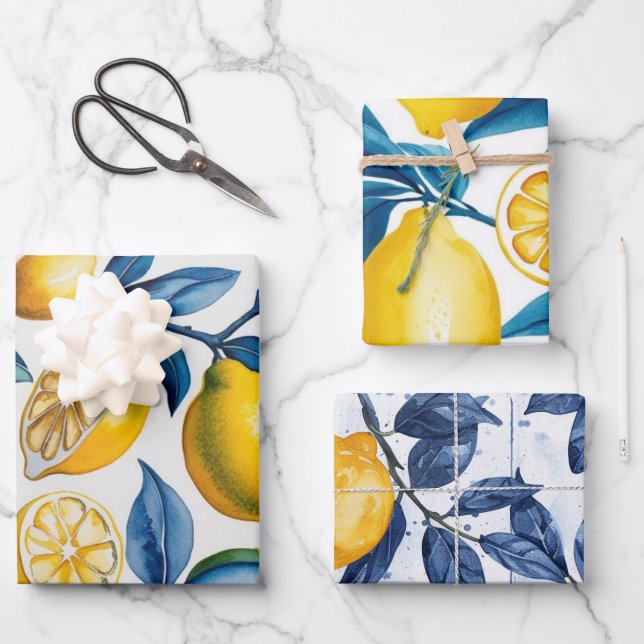 Bold Blue Italy Positano Lemon Geschenkpapier Set (Vorderseite)