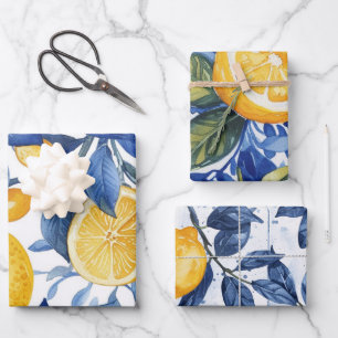 Bold Blue Italy Positano Lemon Geschenkpapier Set