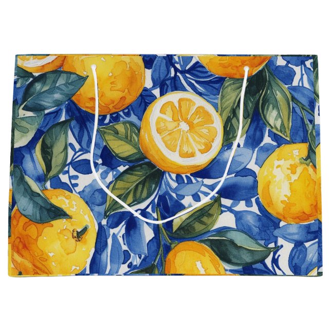 Bold Blue Italy Positano Lemon Große Geschenktüte (Vorderseite)