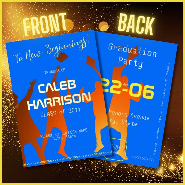 Bold Blue Modern Tech Abschluss Folieneinladung (Von Creator hochgeladen)