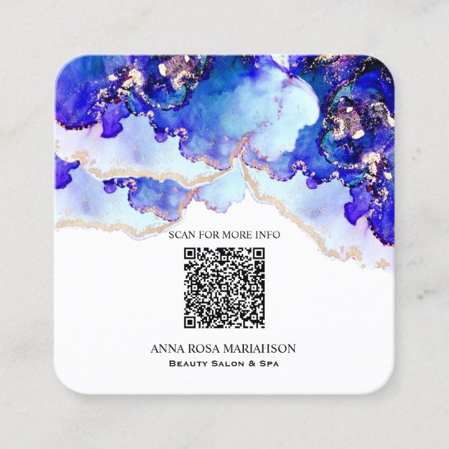 *~* BOLD Blue QR CODE Yummy Gold Gilded AP29 Quadratische Visitenkarte (Vorderseite)