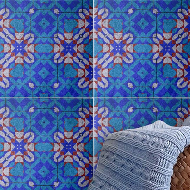 Bold Blue Red White Mosaic Geometric Pattern Fliese (Von Creator hochgeladen)