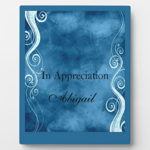 Bold Blue & White Curls Swirls Monogram Fotoplatte